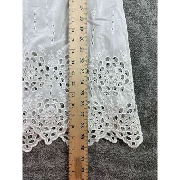 Johnny Was Tunic Top Women S White Sheer Eyelet Embroidery Scallop Hem V Neck - Picture 5 of 6